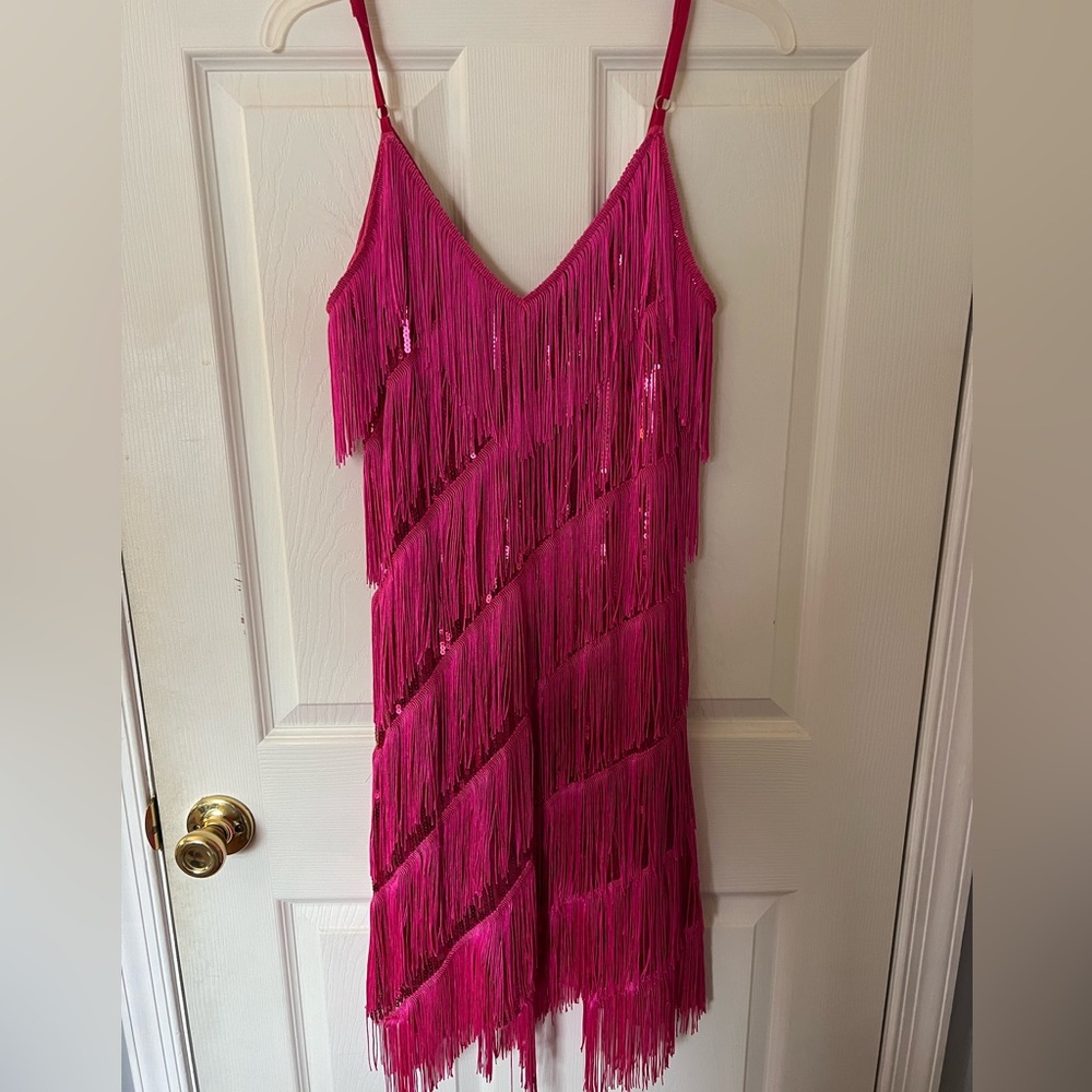 hot pink sequin fringe dress
